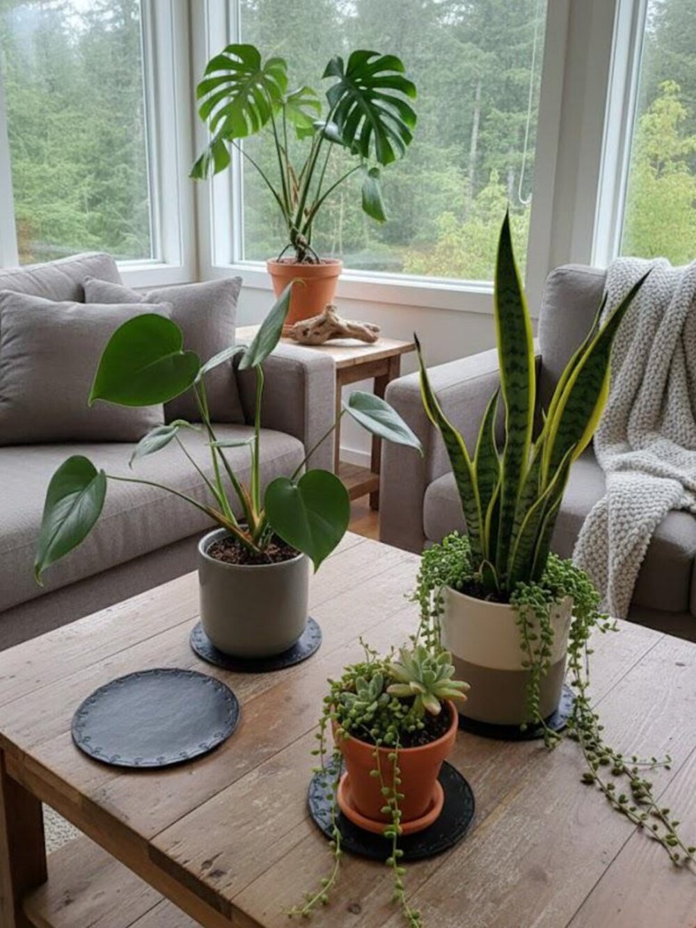 Set of 4 Leather Plant Coasters - Table Protectors - Large Coasters